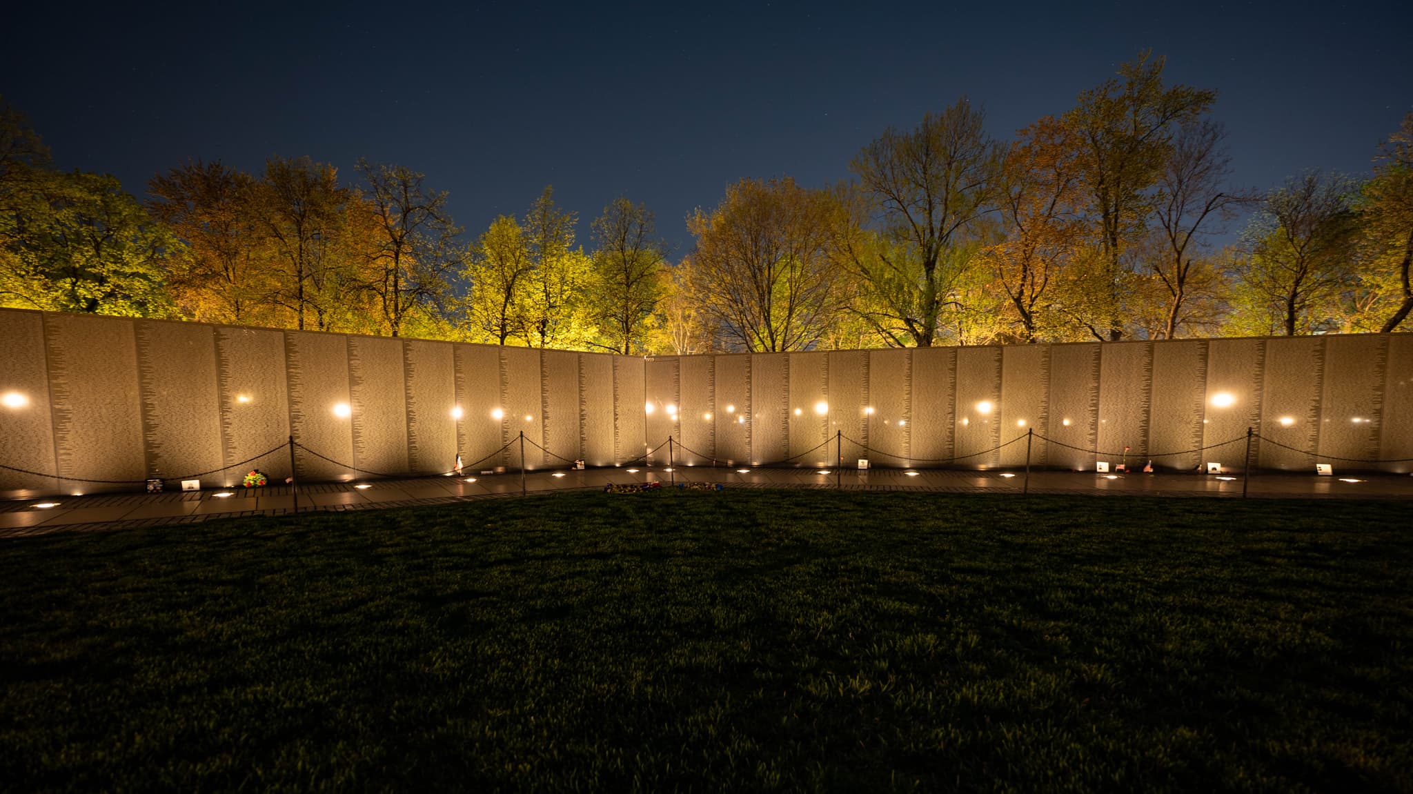 memorial wall wide view at night